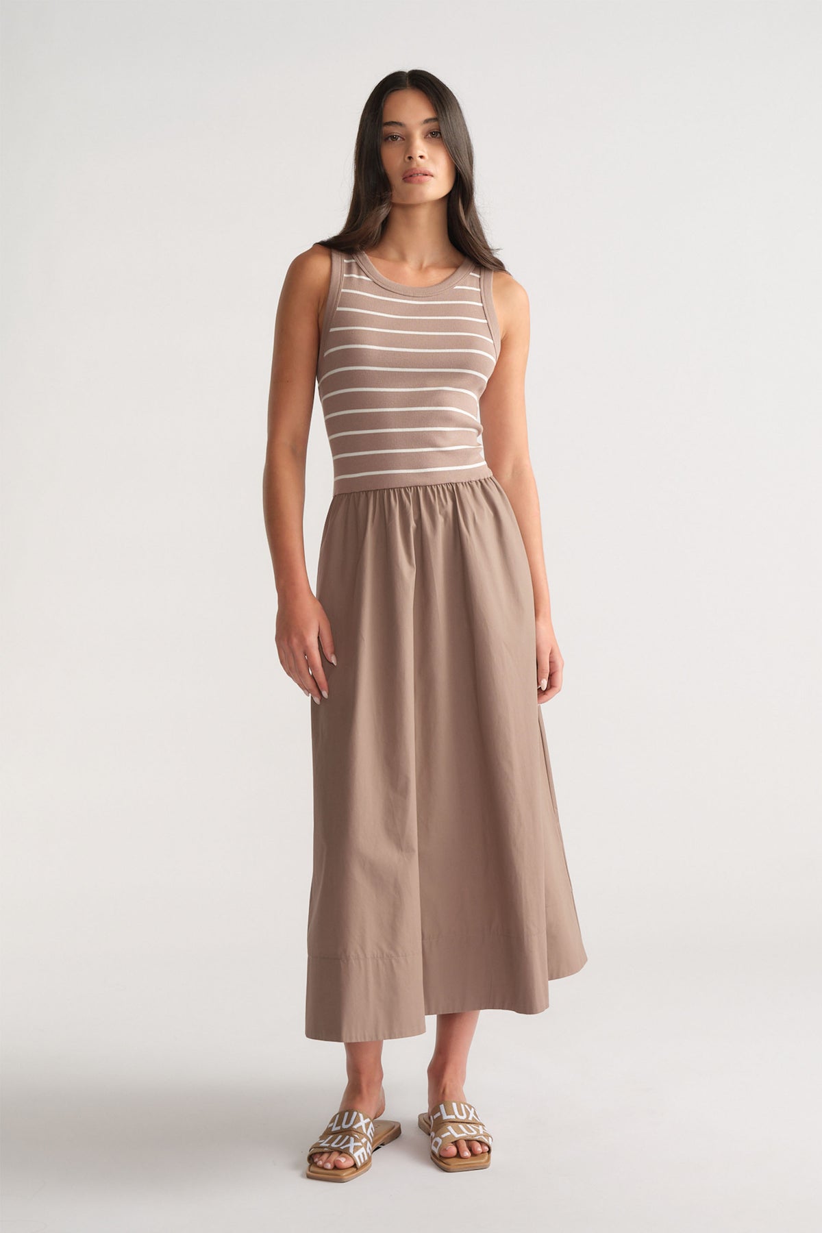 D-Luxe Rib Spliced Midi Dress