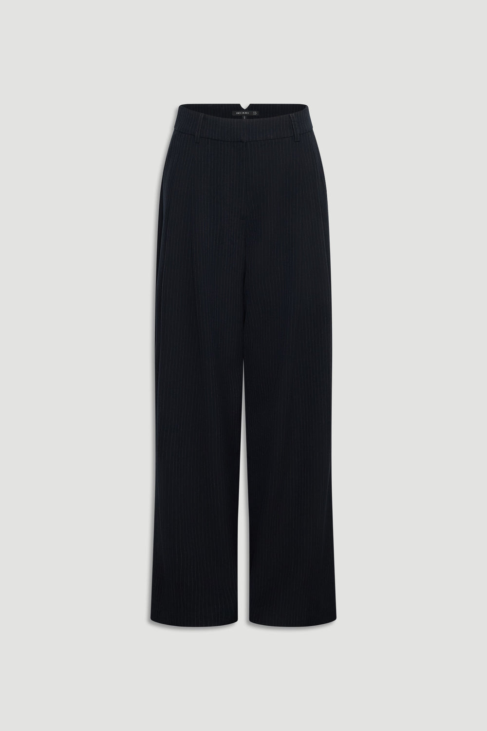 Navy pleated wide-leg pants with belt loops for a tailored yet relaxed everyday style.