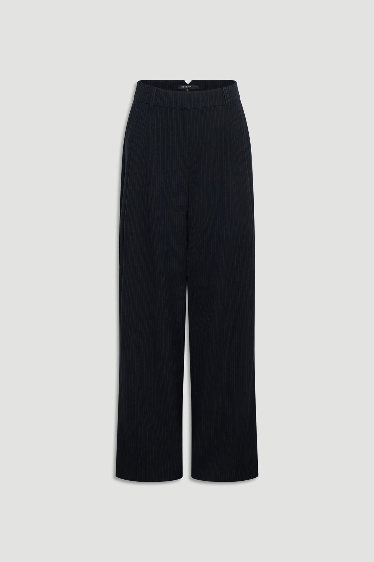 Navy pleated wide-leg pants with belt loops for a tailored yet relaxed everyday style.