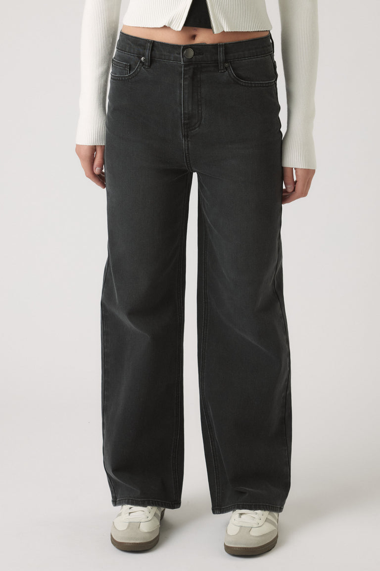 Girls Gigi Baggy Fit Jean in charcoal black with a high waist and relaxed wide-leg cut by DECJUBA Australian brand