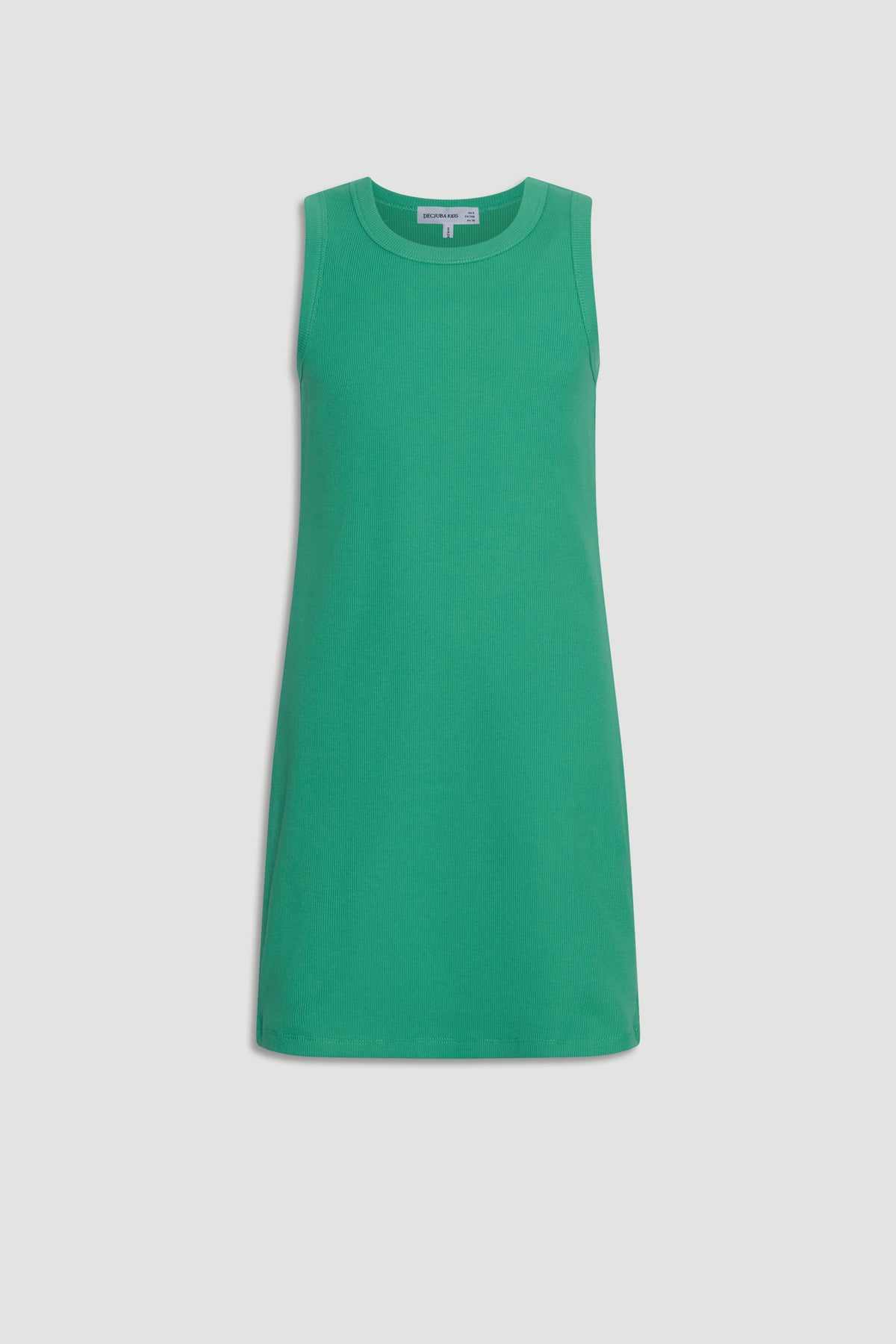 Simple sleeveless ribbed tank dress in spring green, designed for comfortable everyday wear for girls.