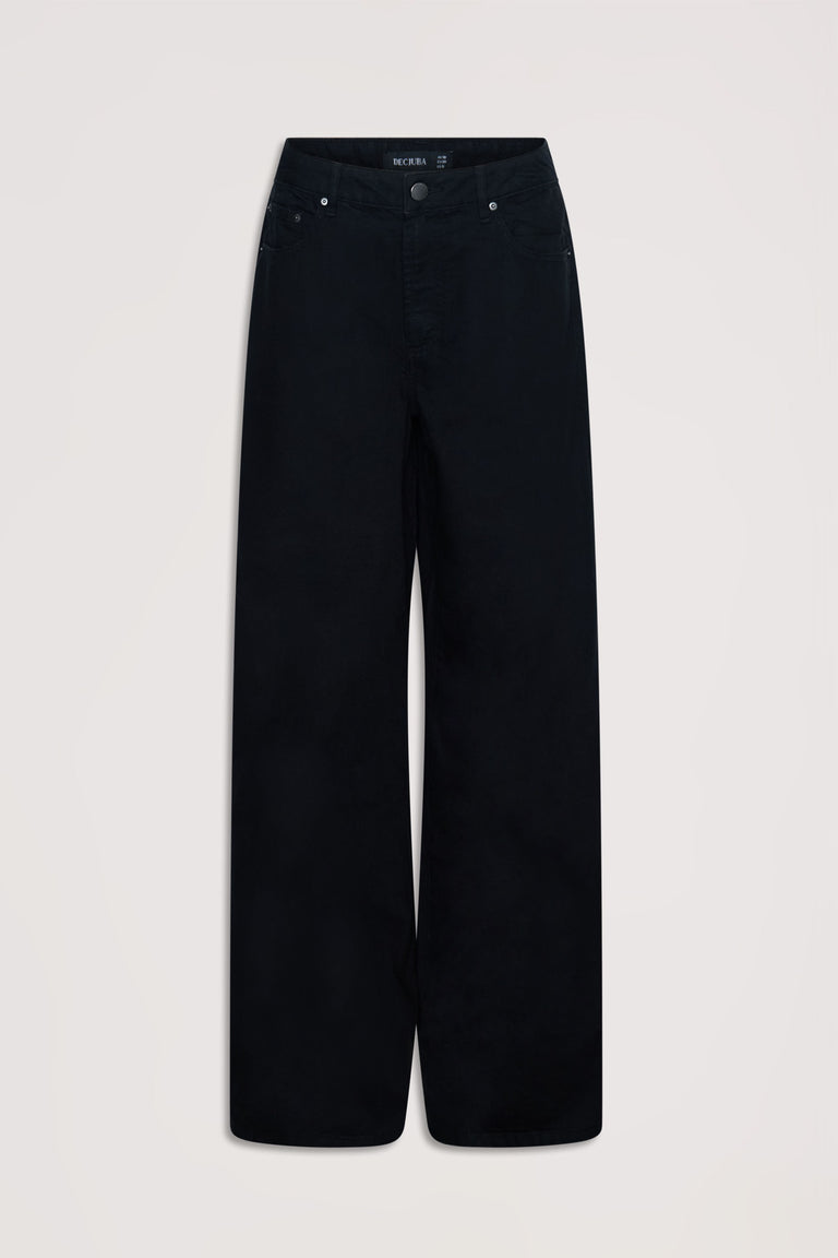 Jenna Palazzo Jean in black denim, front view gallery position 4, wide leg silhouette with relaxed hip fit.