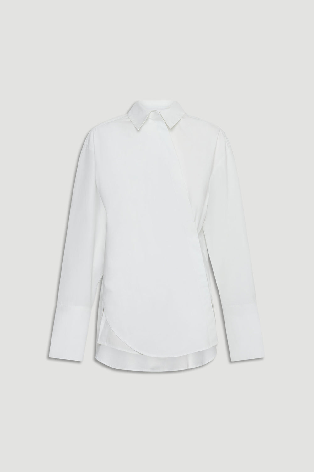 Ivy Button Shirt in white with collared neckline, long sleeves, concealed placket, and side button detail, gallery 4 portrait.
