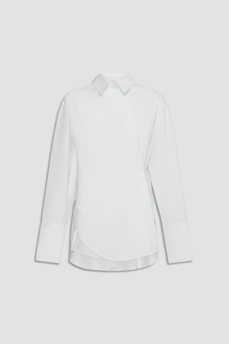 Ivy Button Shirt in white with collared neckline, long sleeves, concealed placket, and side button detail, gallery 4 portrait.