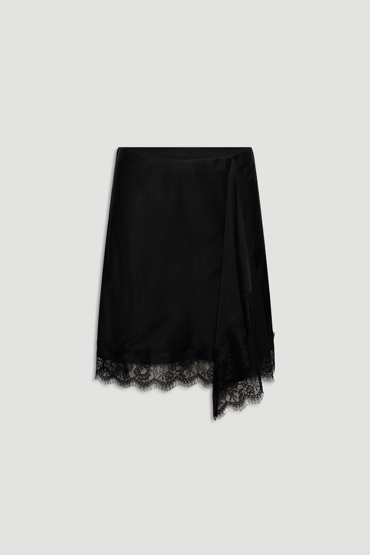 Karla Lace Mini Skirt in sleek black with intricate lace edging, a versatile piece by DECJUBA Australian fashion brand