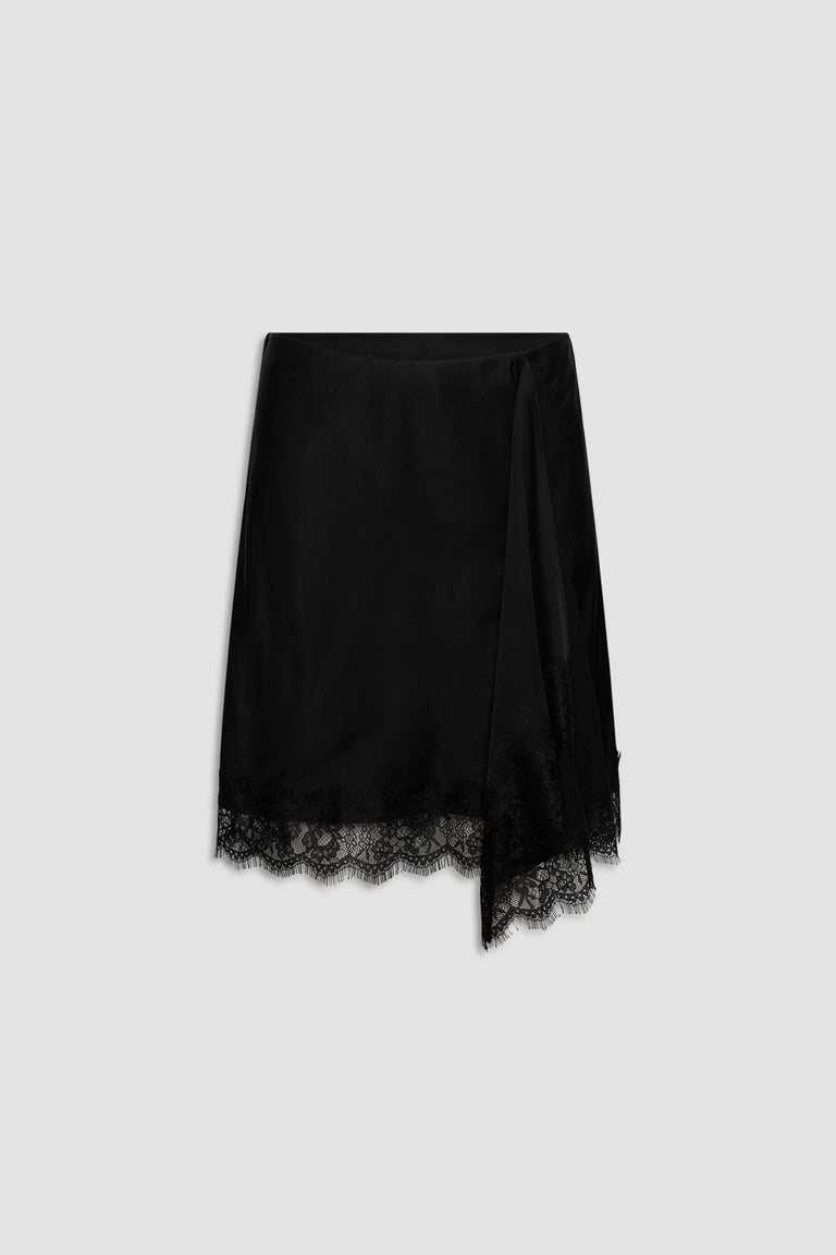 Karla Lace Mini Skirt in sleek black with intricate lace edging, a versatile piece by DECJUBA Australian fashion brand