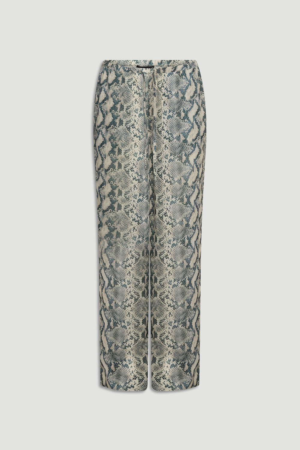 Ilaria Yoryu Pant in portrait gallery shot 4 with pull on elastic waistband and snake print pattern on light background