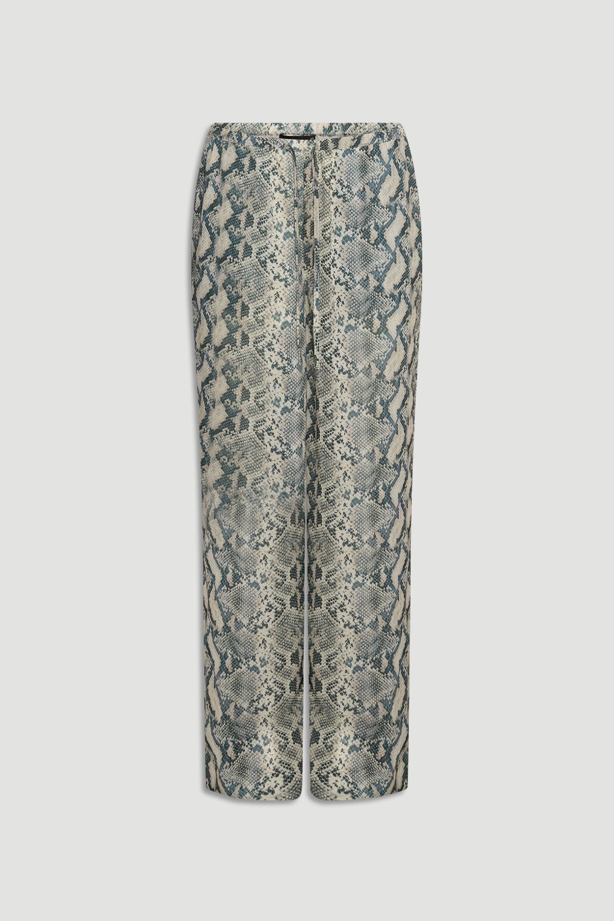 Ilaria Yoryu Pant in portrait gallery shot 4 with pull on elastic waistband and snake print pattern on light background