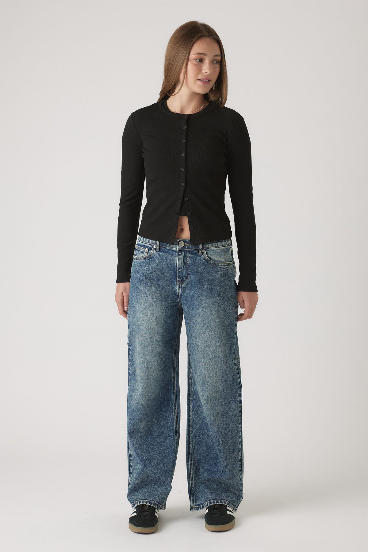 Girls Gigi Baggy Fit Jean in mid-blue washed denim with relaxed wide-leg style by DECJUBA Australian fashion brand