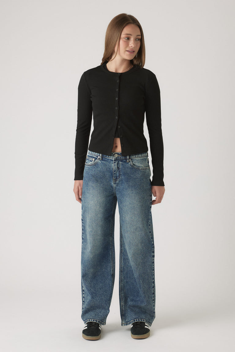 Girls Gigi Baggy Fit Jean in mid-blue washed denim with relaxed wide-leg style by DECJUBA Australian fashion brand