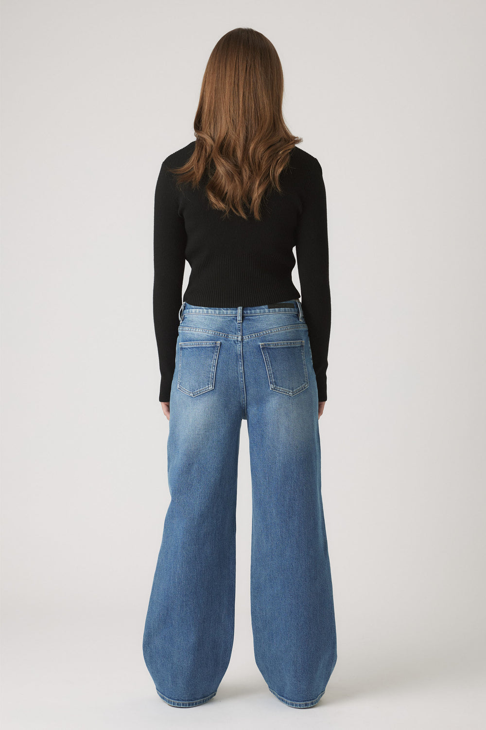 Girls Hailey Extra Long Jean in classic blue denim with a relaxed wide-leg fit by DECJUBA Australian fashion brand