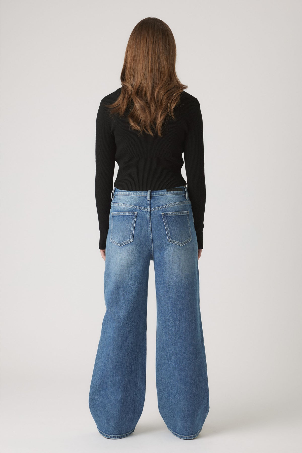 Girls Hailey Extra Long Jean in classic blue denim with a relaxed wide-leg fit by DECJUBA Australian fashion brand