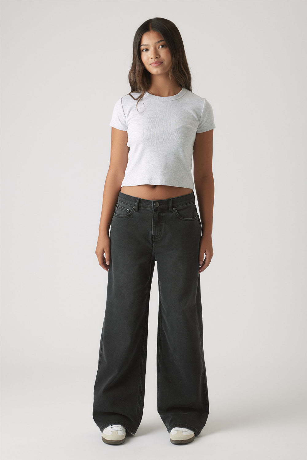 Girls Hailey Extra Long Jean in black denim with wide leg fit, stylish and comfortable by Decjuba Australian fashion brand