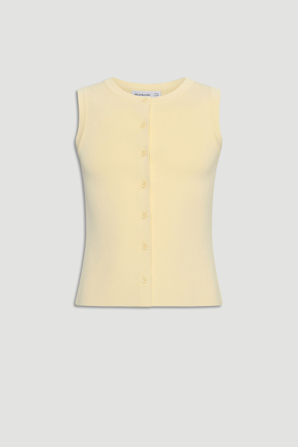 Soft buttercup yellow sleeveless knit vest with front button detail, perfect for girls' layered or casual wear