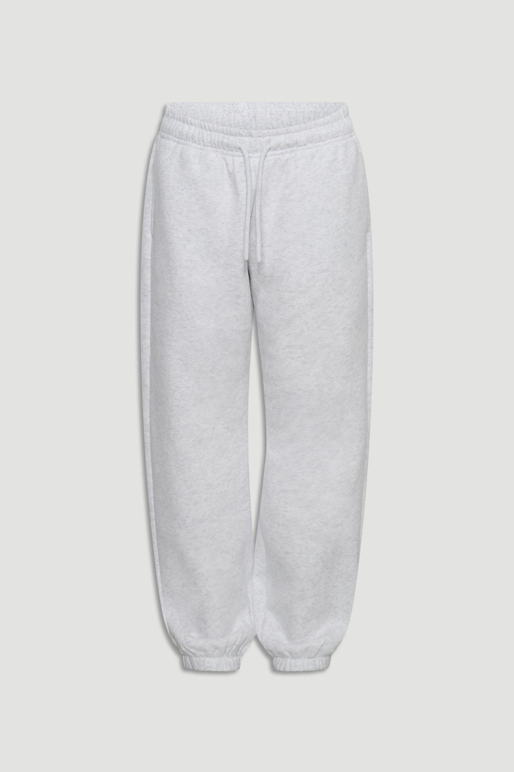 Light grey girls’ track pants with elasticated cuffs and waistband, featuring a relaxed and comfortable fit.
