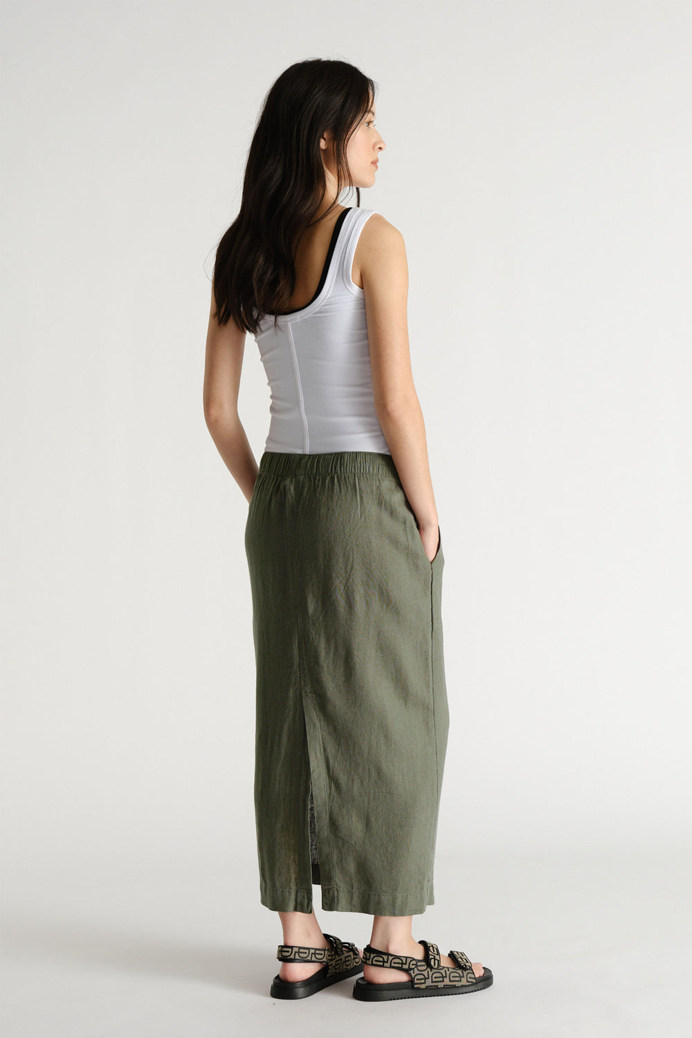 D-Luxe Linen Blend Midi Skirt