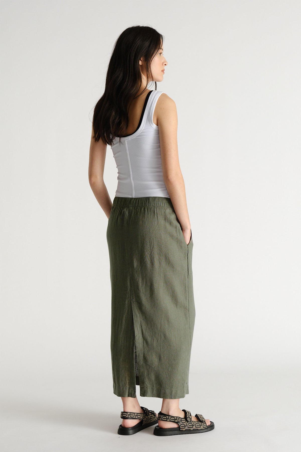 D-Luxe Linen Blend Midi Skirt