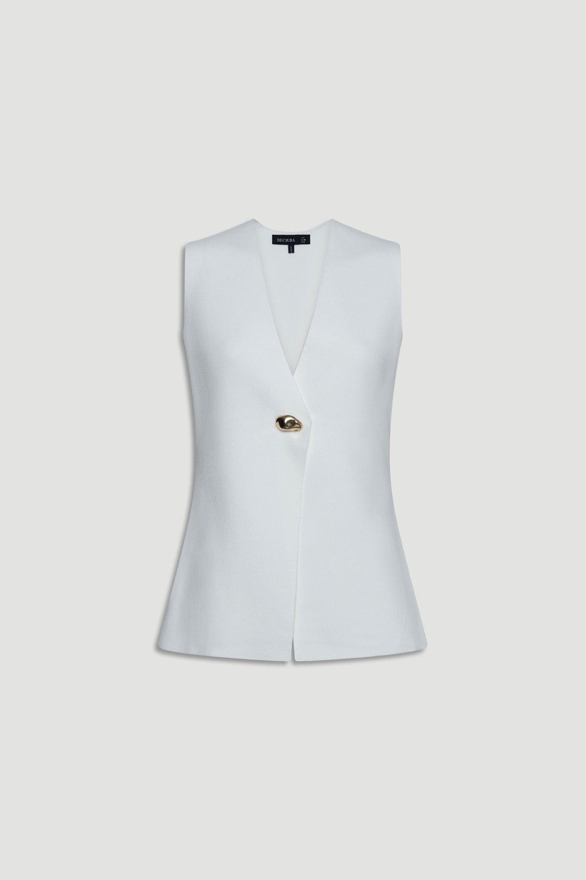Maddie Longline Knit Vest in white with plunge V neckline and statement button, gallery position 4 portrait shot