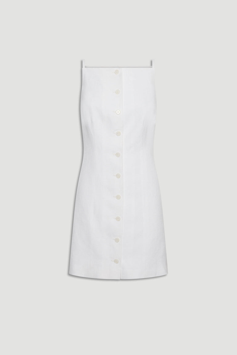 Benne Button Front Vest Dress in white with sleeveless design and button through closure, gallery position 4 portrait view