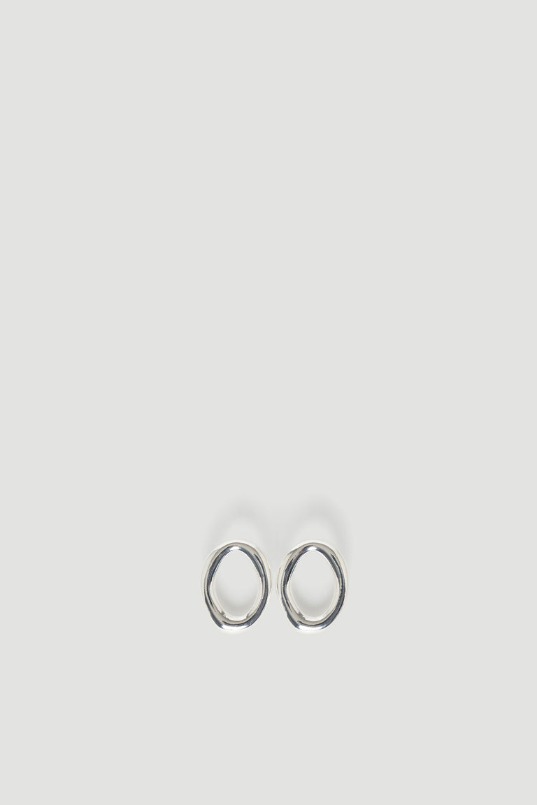 Pair of silver-tone open oval-shaped earrings with a polished finish for a minimalist, versatile accessory.