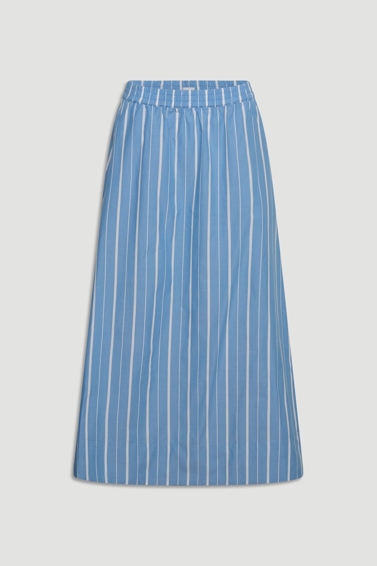 D-Luxe Poplin Stripe Skirt gallery 4 showing elasticated waistband, A-line silhouette, and vertical stripes in portrait view.