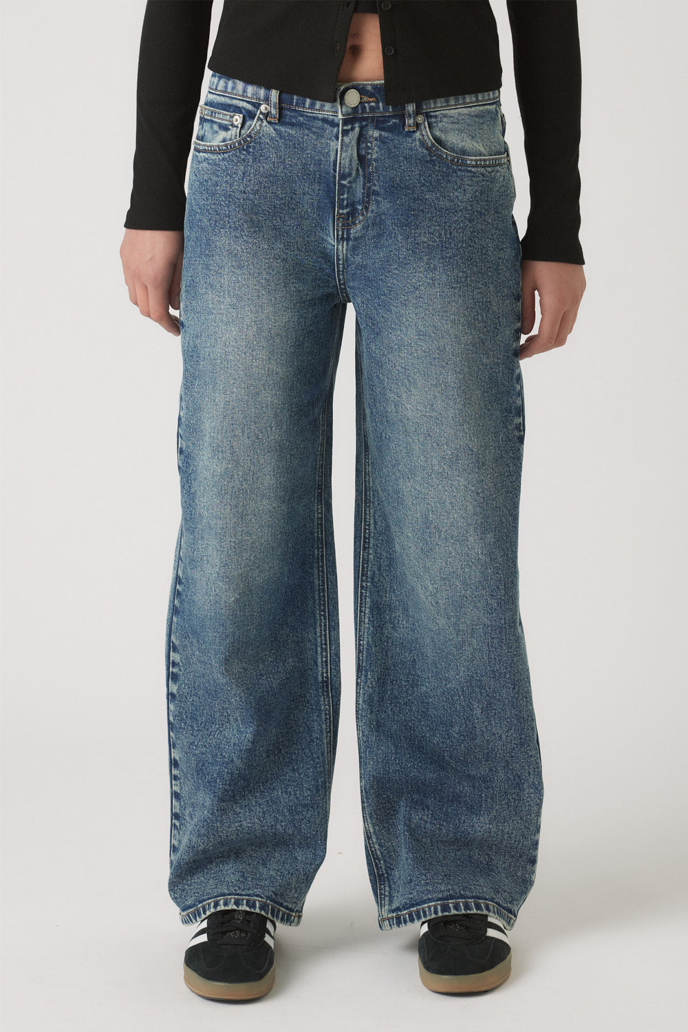 Girls Gigi Baggy Fit Jean in classic blue denim with a relaxed wide-leg cut by DECJUBA Australian fashion brand