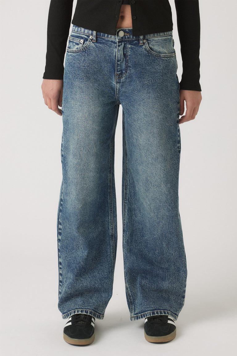 Girls Gigi Baggy Fit Jean in classic blue denim with a relaxed wide-leg cut by DECJUBA Australian fashion brand