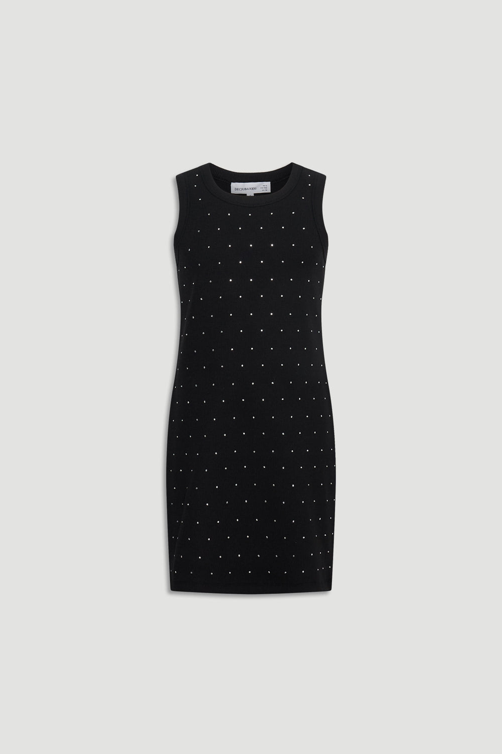 Sleeveless black girls dress adorned with subtle crystal details for a sleek, stylish look.