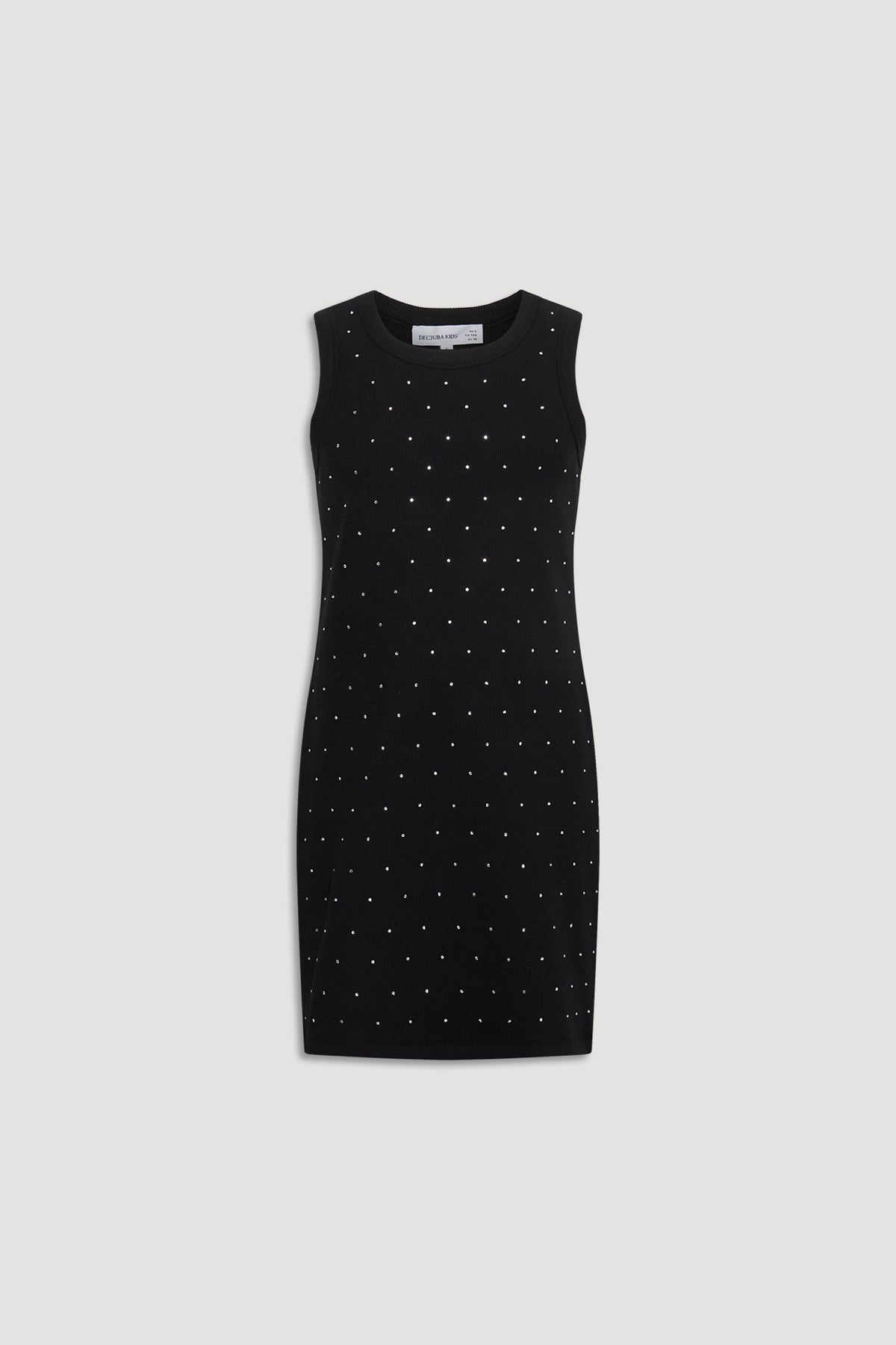 Sleeveless black girls dress adorned with subtle crystal details for a sleek, stylish look.