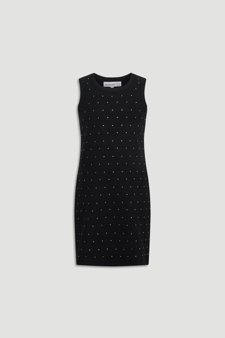 Sleeveless black girls dress adorned with subtle crystal details for a sleek, stylish look.