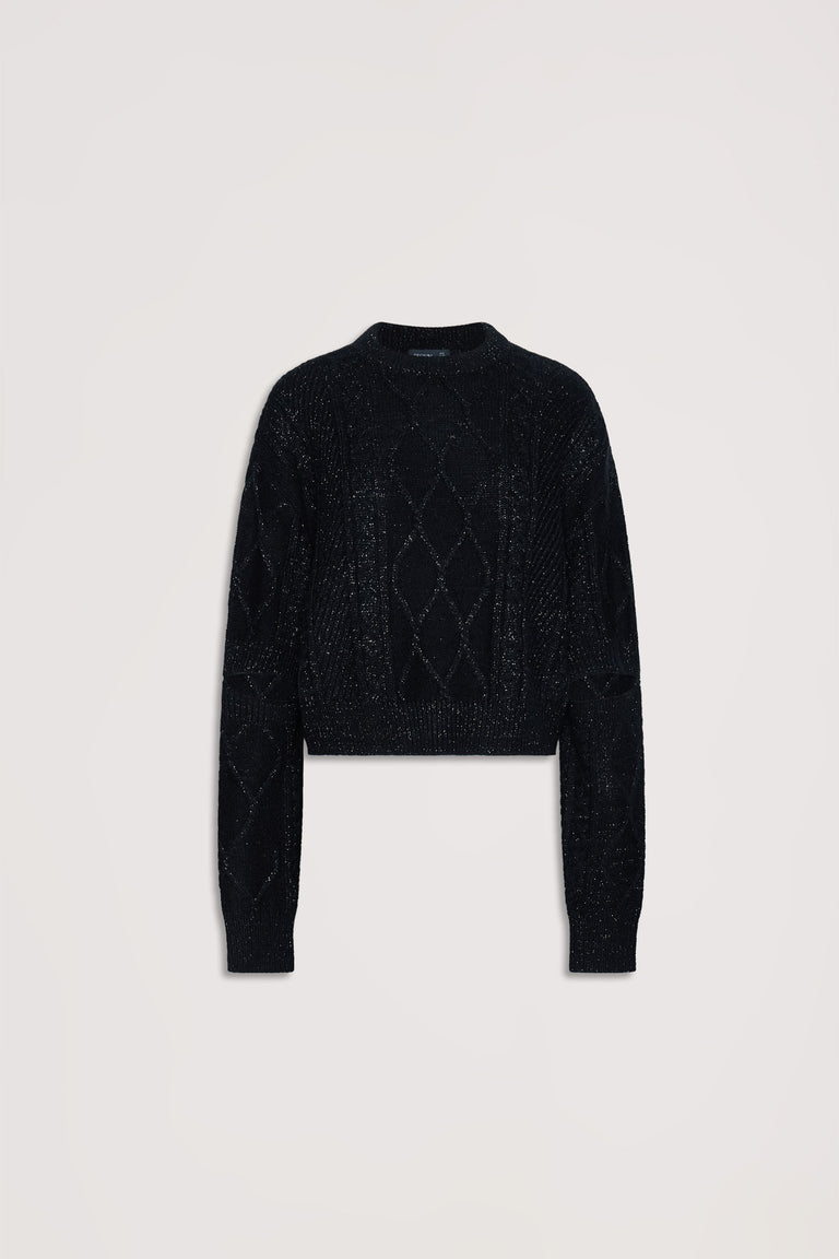 Sasha Lurex Cable Knit Jumper in black with detachable sleeves and subtle shimmer, gallery position 5 portrait view