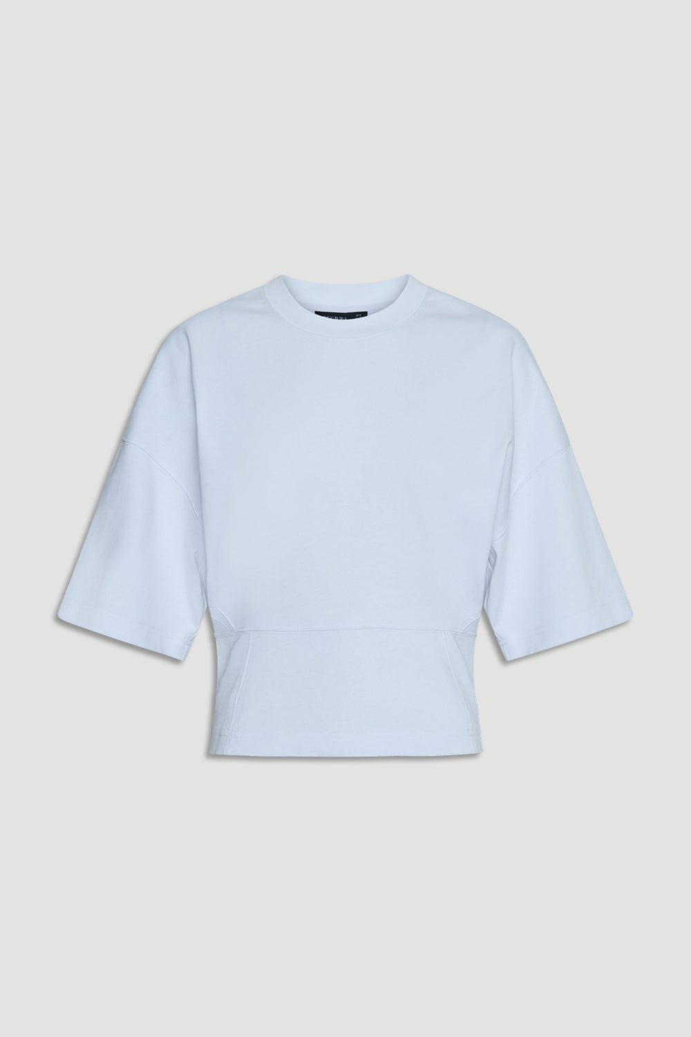Kendall Fitted Waist Tee in light blue shown in gallery position 4 with relaxed bust and fitted waist design