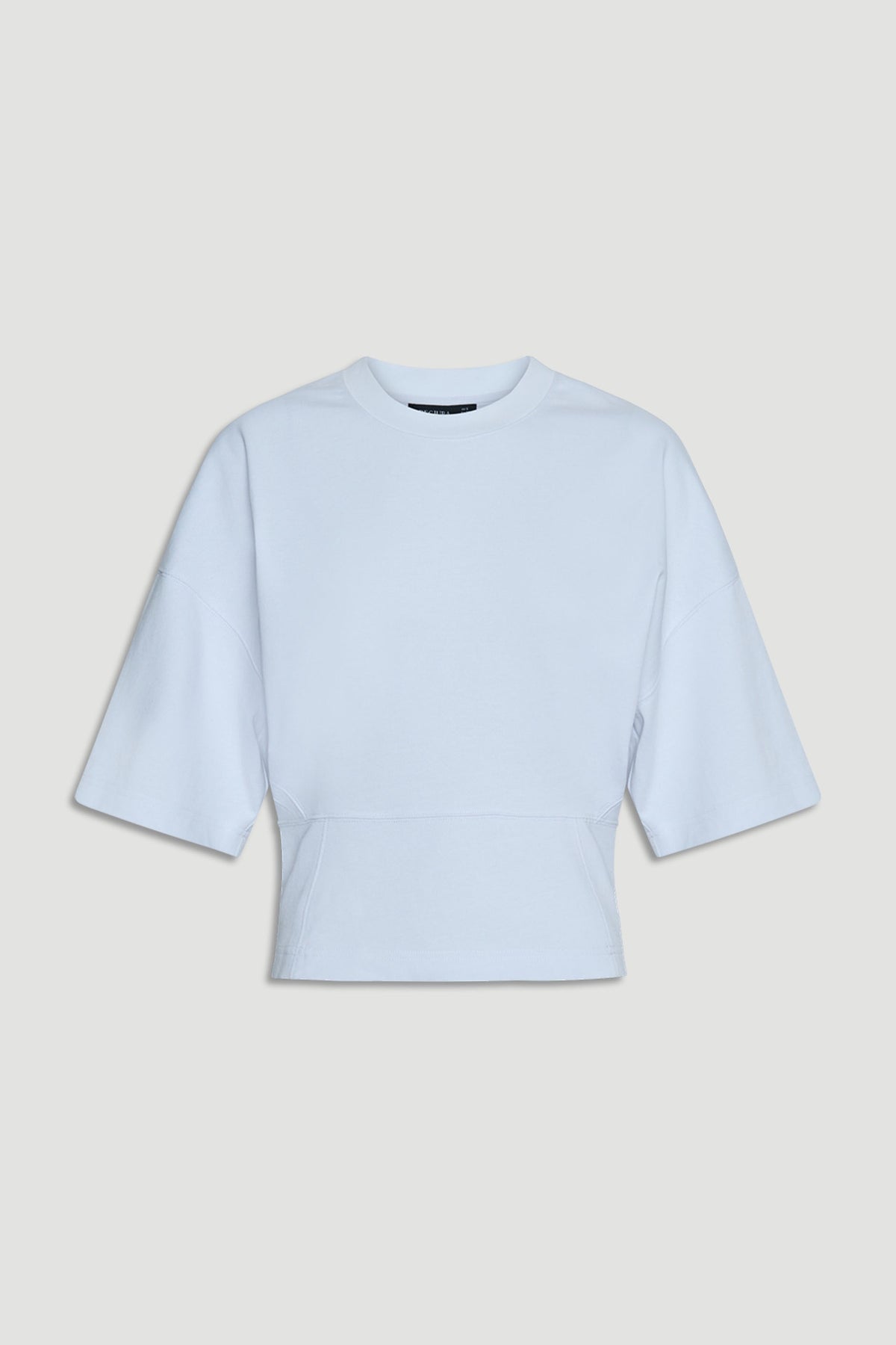 Kendall Fitted Waist Tee in light blue shown in gallery position 4 with relaxed bust and fitted waist design