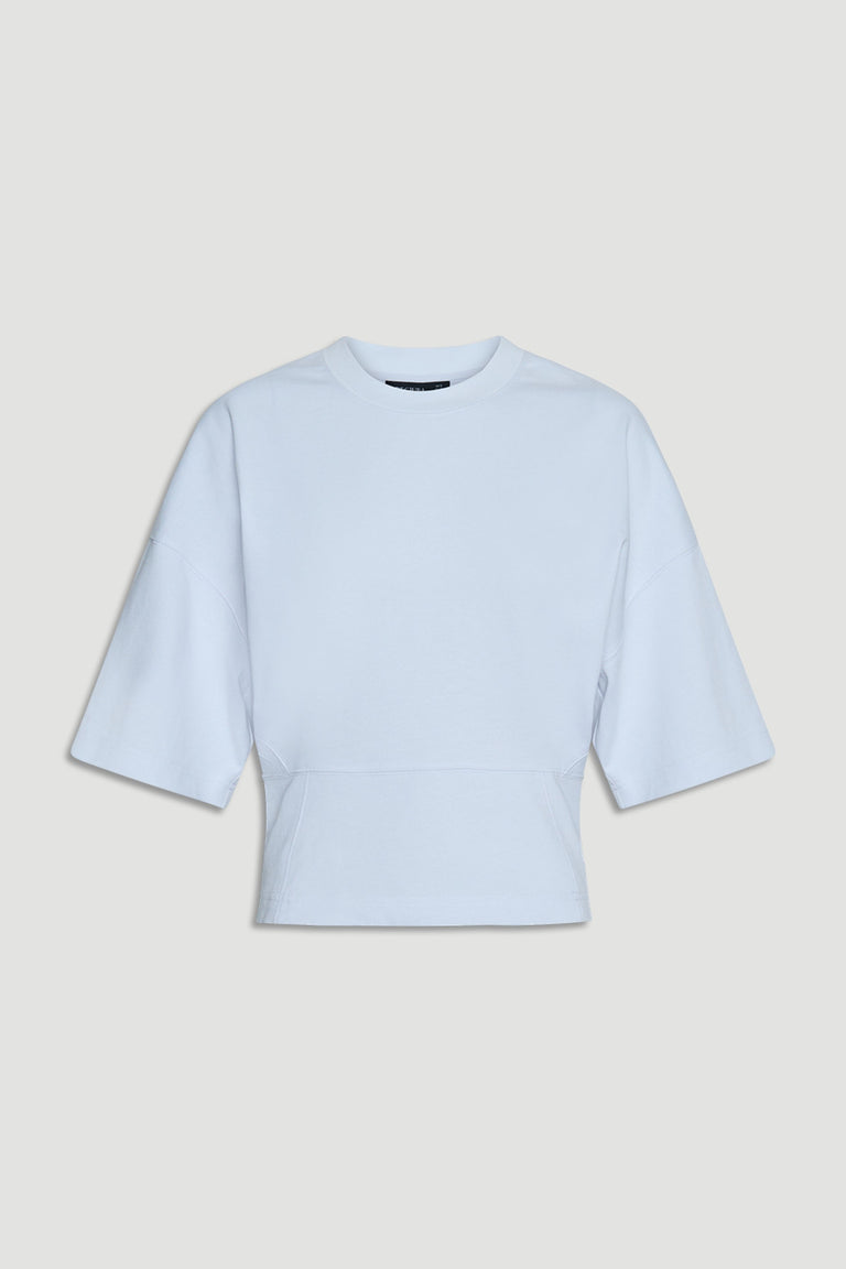 Kendall Fitted Waist Tee in light blue shown in gallery position 4 with relaxed bust and fitted waist design