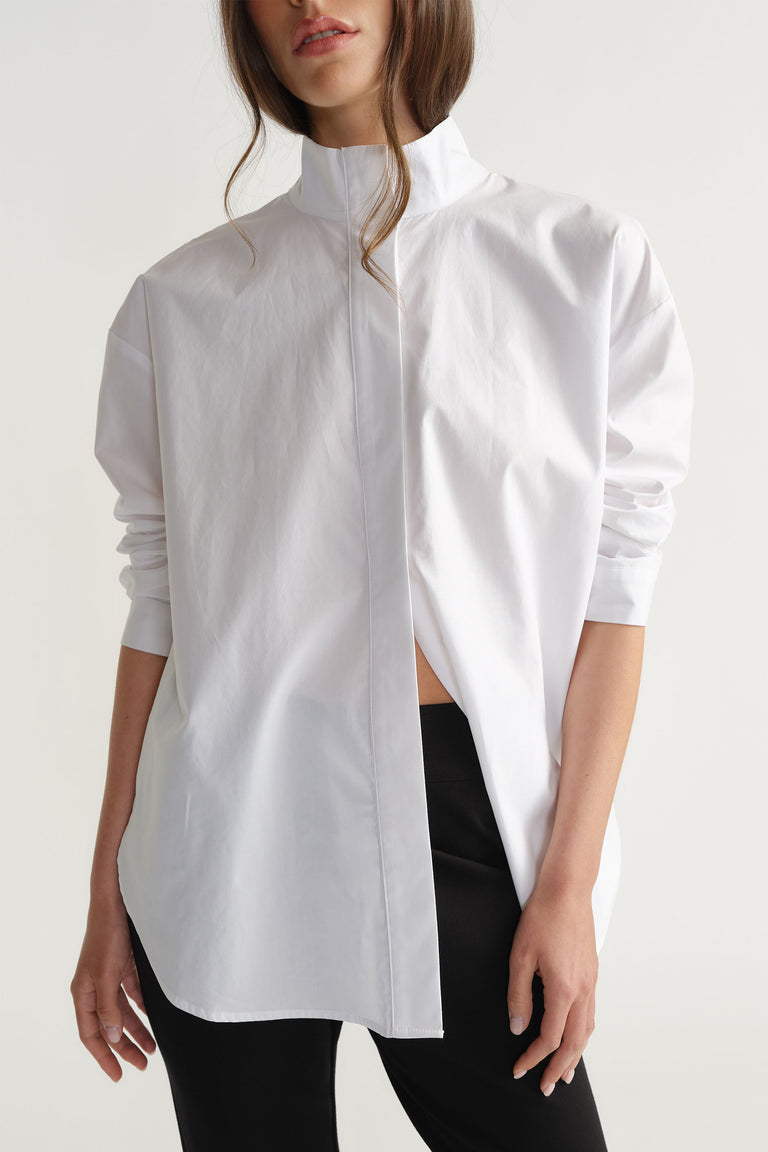 D-Luxe Button Up Shirt in 100% cotton with a structured high collar, designed by DECJUBA Australian fashion brand for versatile womens tops