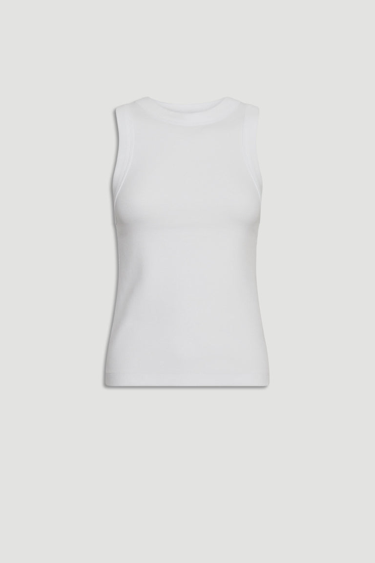 Charlotte Rib Tank in white ribbed knit with a sleek fit, versatile womens top by DECJUBA Australian fashion brand