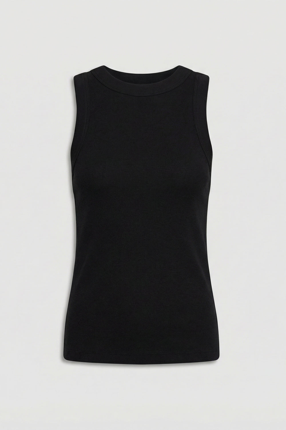 Charlotte Rib Tank in black ribbed knit with a fitted silhouette, versatile womens top by DECJUBA Australian fashion brand