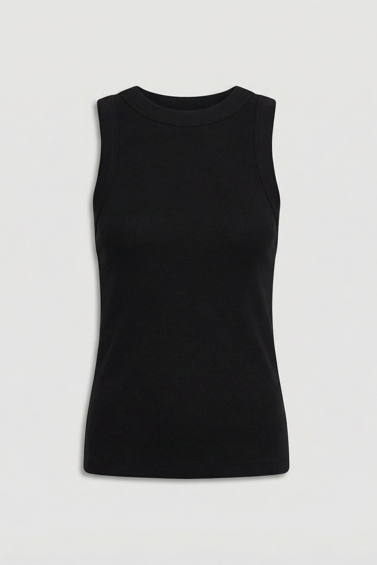 Charlotte Rib Tank in black ribbed knit with a fitted silhouette, versatile womens top by DECJUBA Australian fashion brand