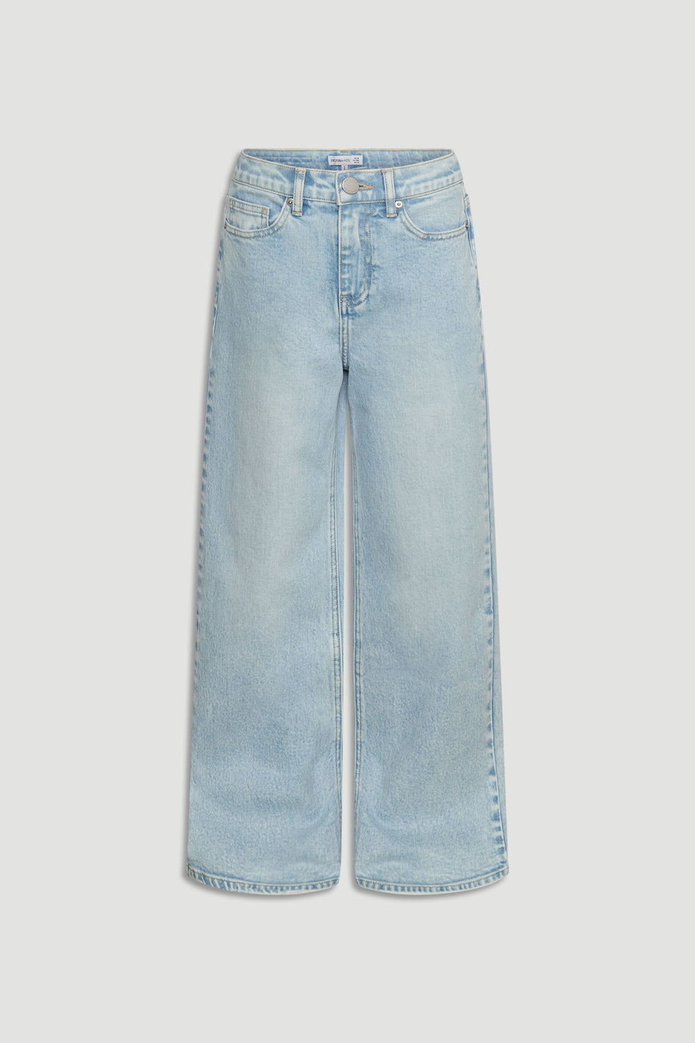 Girls Hailey Extra Long Jean in light blue denim with wide leg fit by Decjuba Australian fashion brand, versatile and stylish