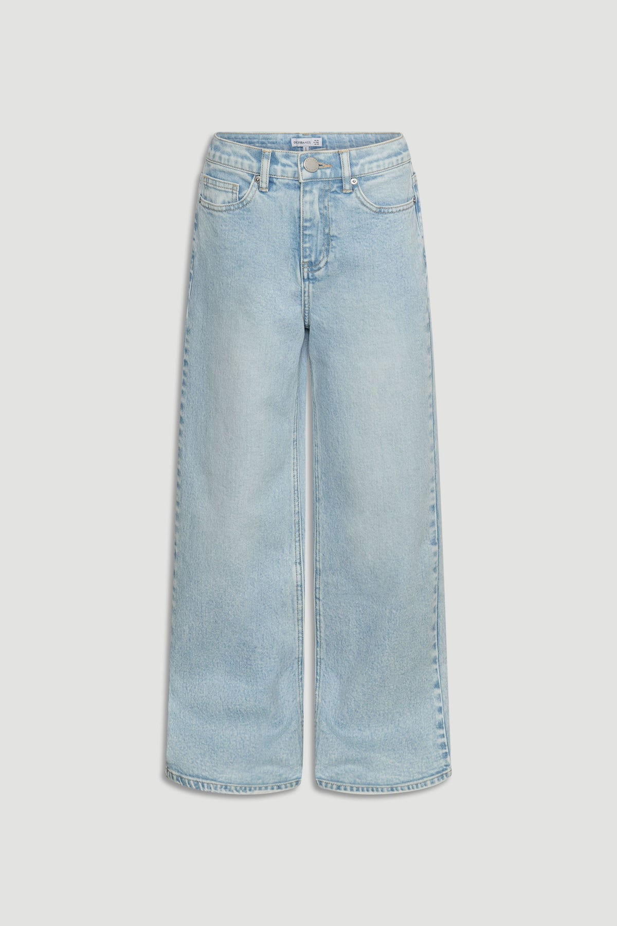 Girls Hailey Extra Long Jean in light blue denim with wide leg fit by Decjuba Australian fashion brand, versatile and stylish