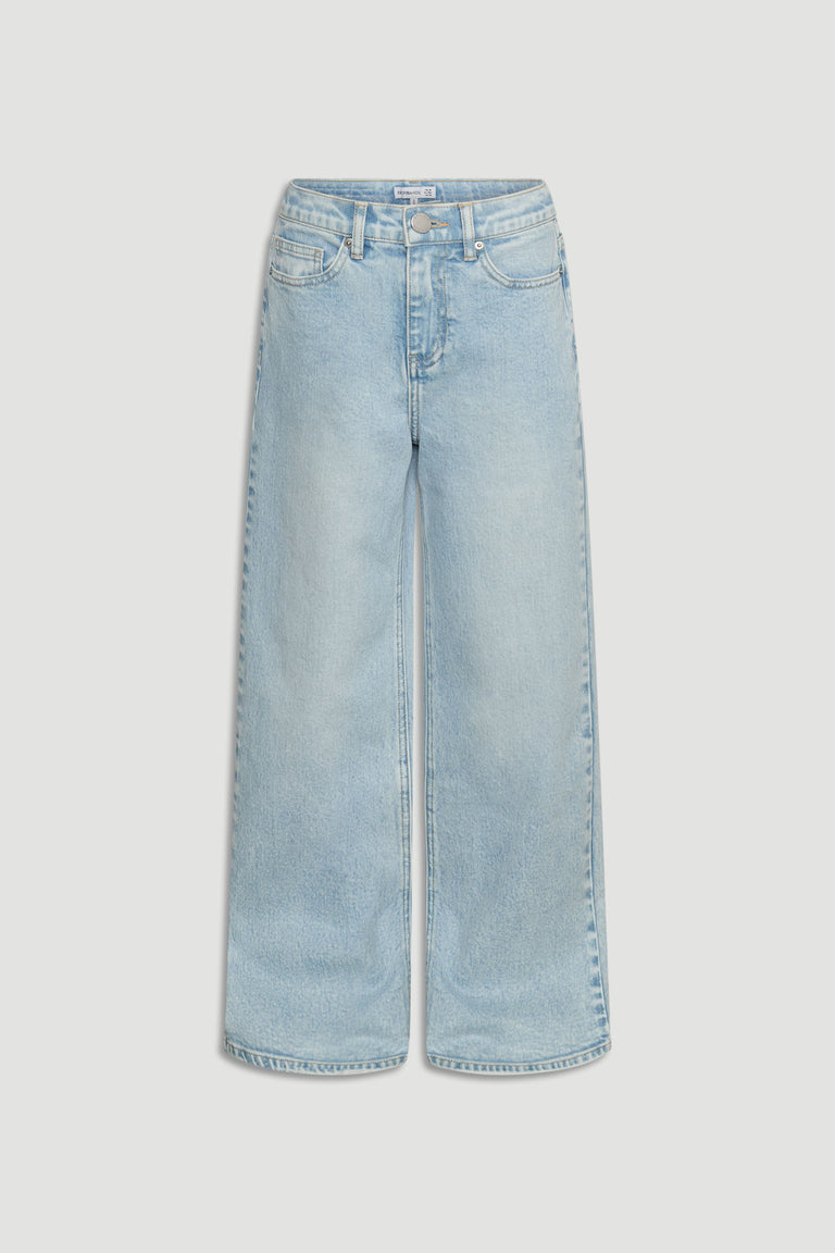 Girls Hailey Extra Long Jean in light blue denim with wide leg fit by Decjuba Australian fashion brand, versatile and stylish