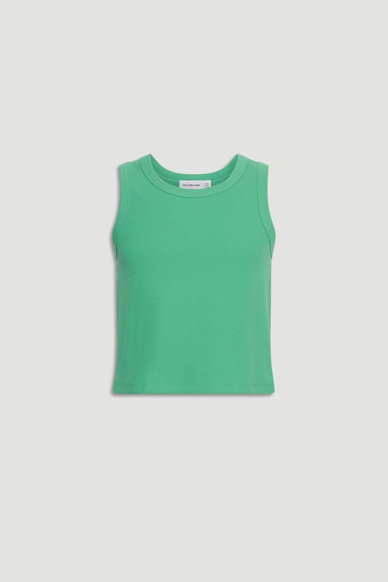 Girls sleeveless tank top in vibrant green with a simple, classic cut for everyday comfort and style.