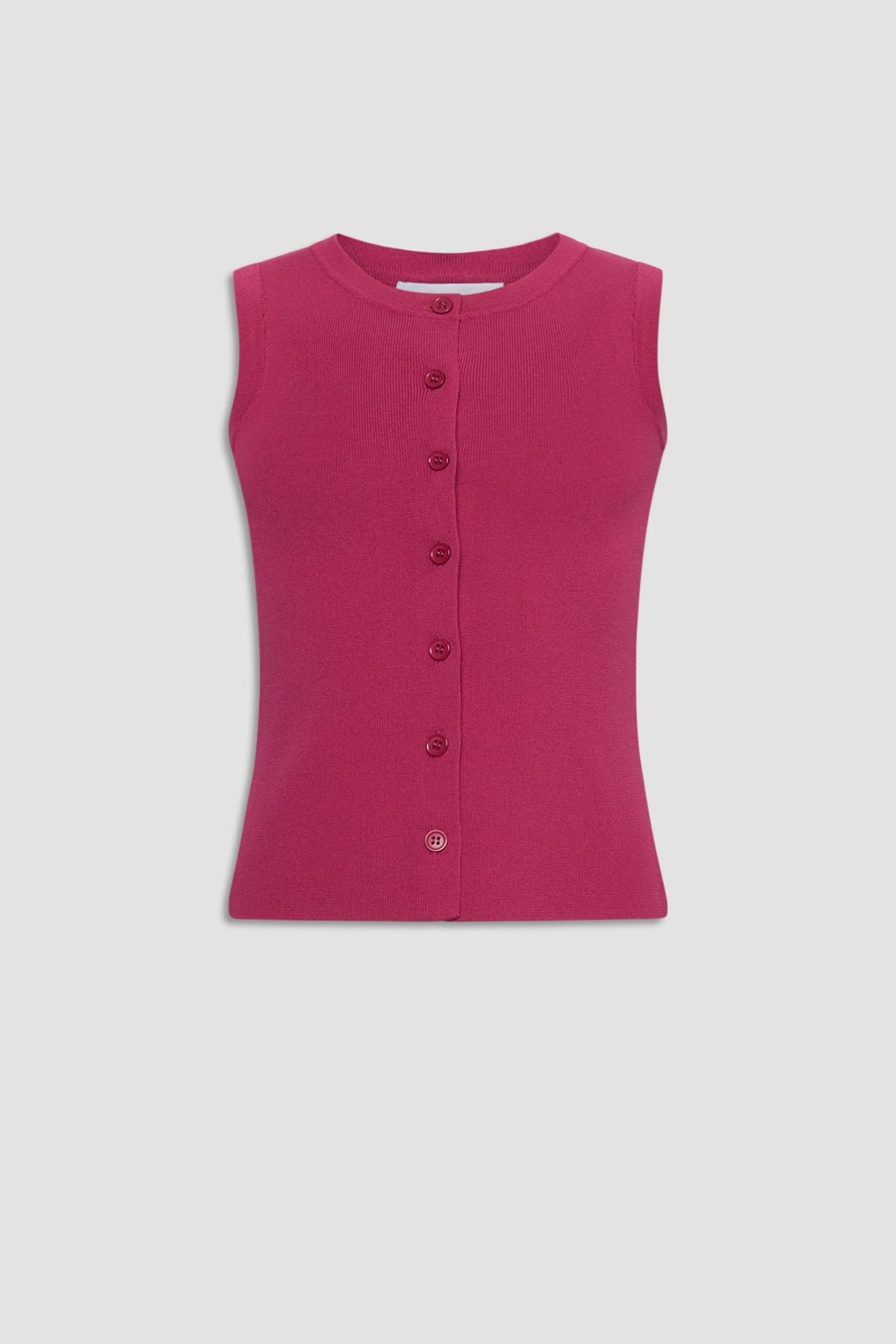 Sleeveless deep berry knit vest for girls with a slim fit and front button closure, perfect for layering or casual wear