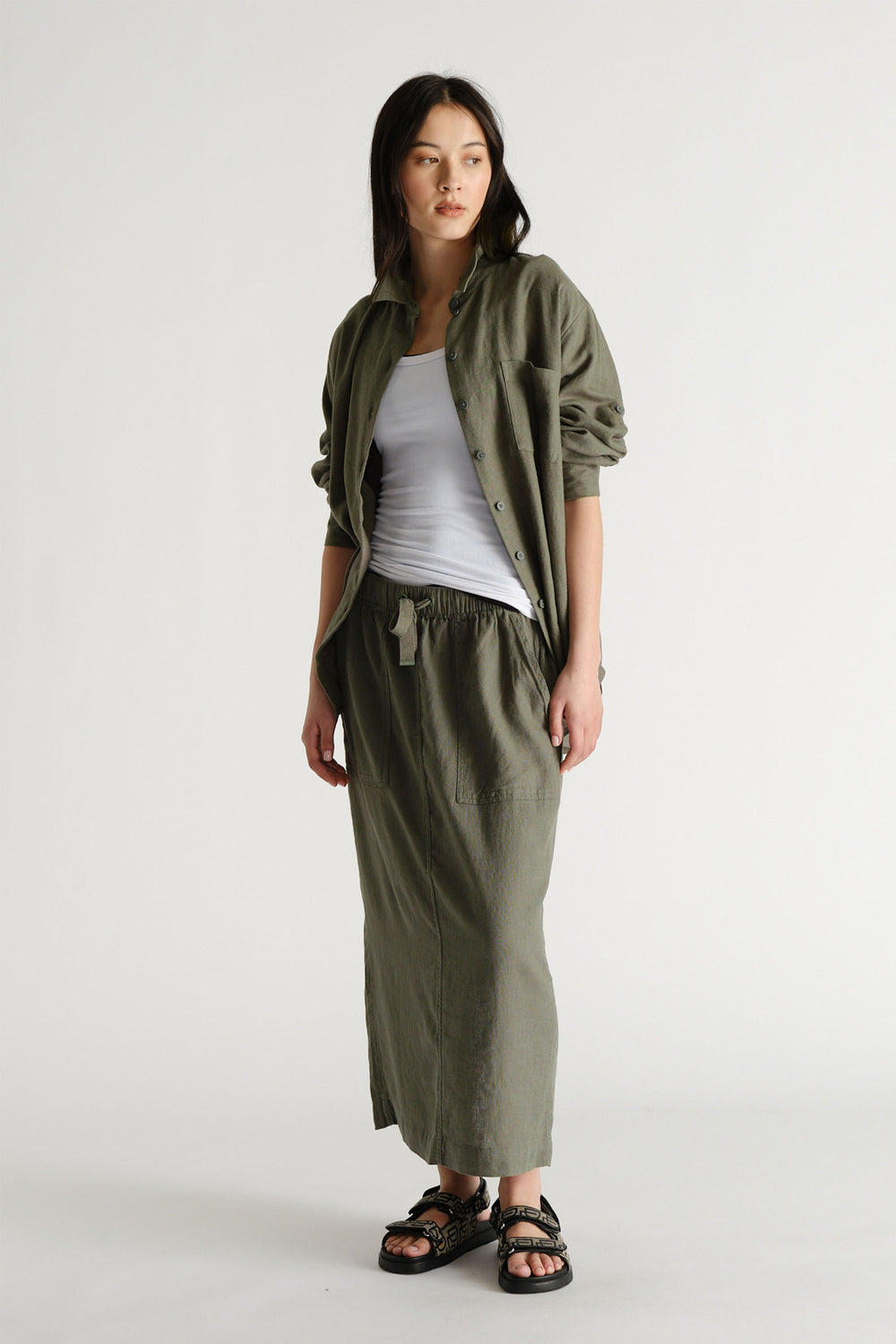 D-Luxe Linen Blend Midi Skirt