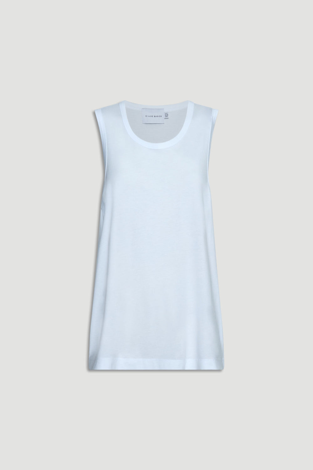 White sleeveless tank top with a relaxed fit and rounded neckline for effortless everyday style