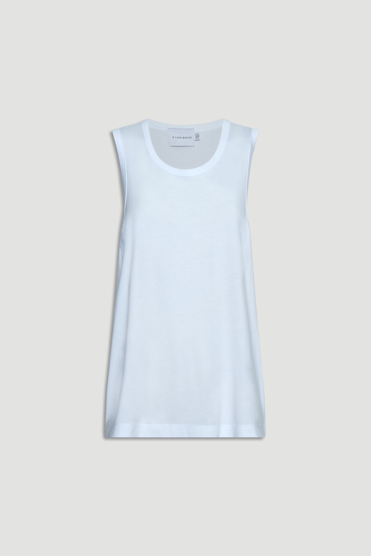 White sleeveless tank top with a relaxed fit and rounded neckline for effortless everyday style