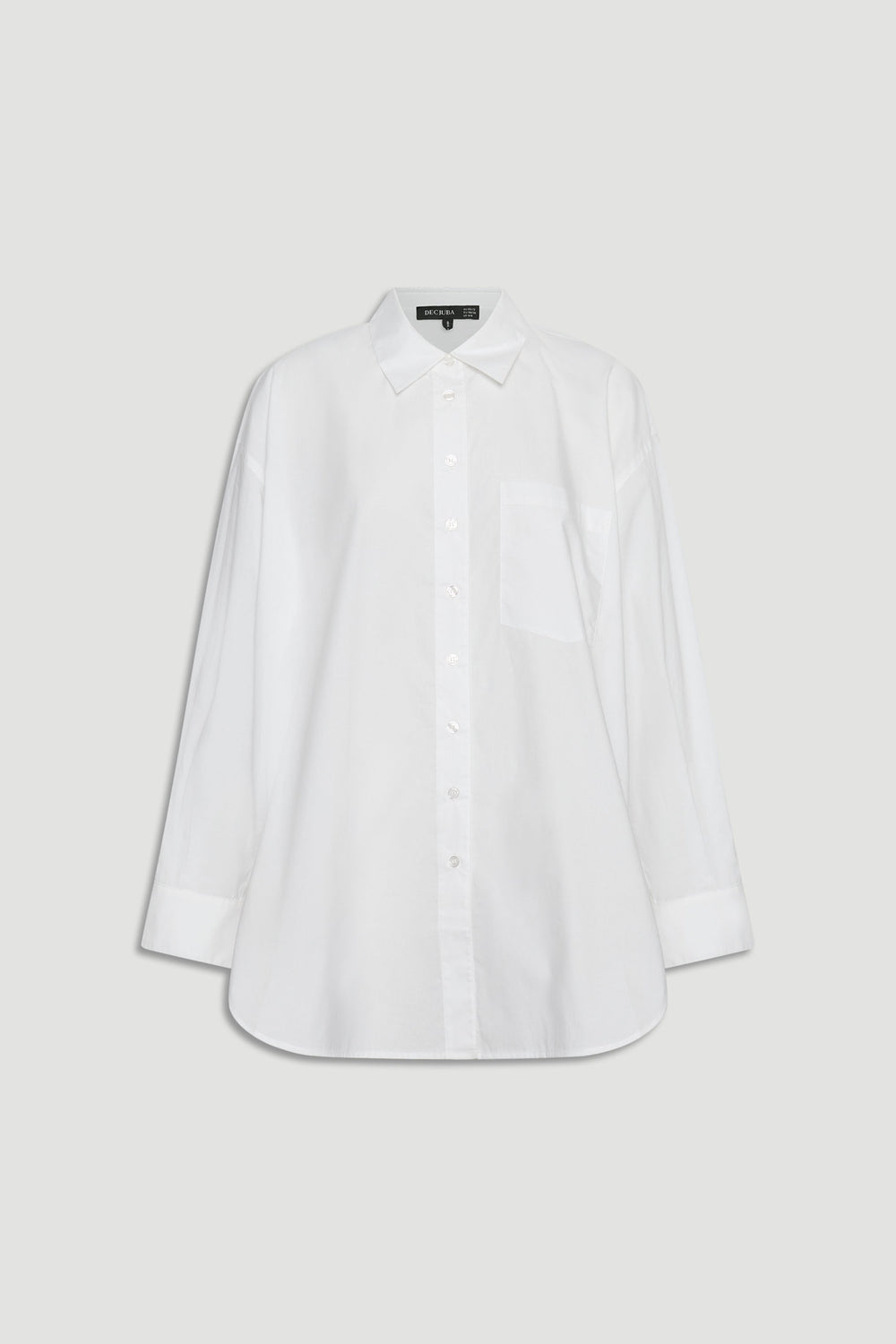 Ella Oversized Shirt in white with button front, collared neckline, full sleeves, and front patch pocket, gallery position 4 portrait