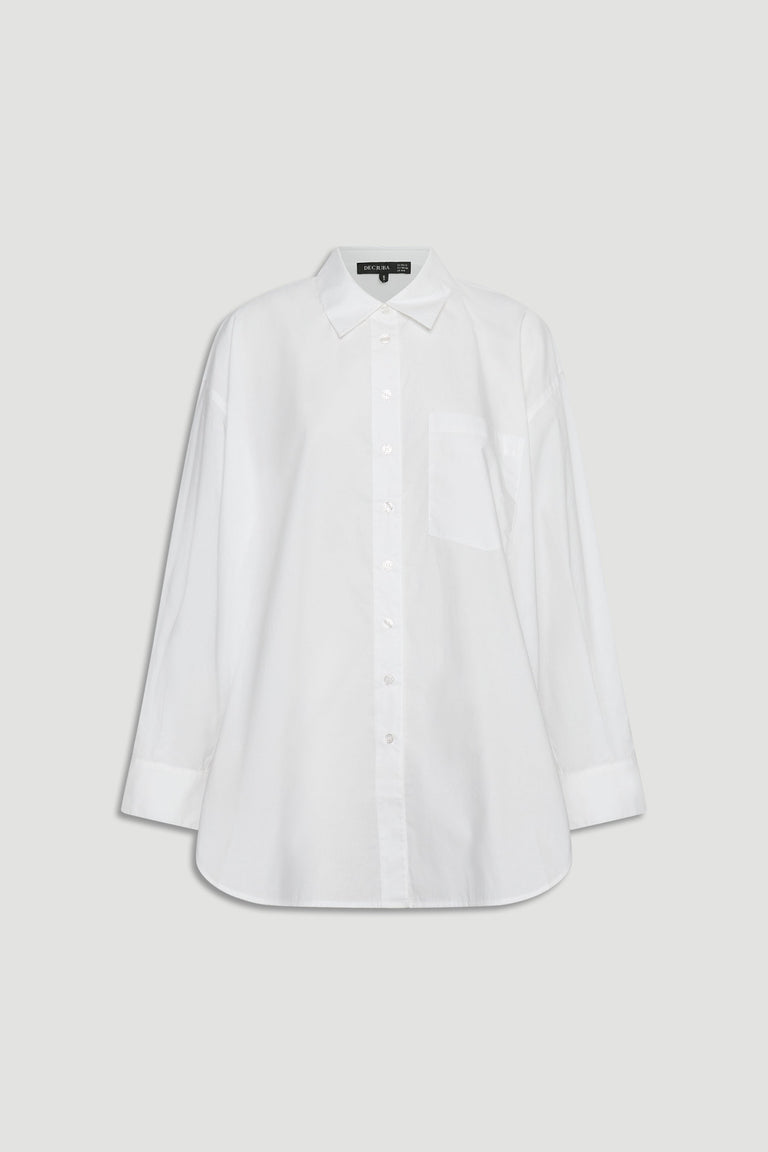 Ella Oversized Shirt in white with button front, collared neckline, full sleeves, and front patch pocket, gallery position 4 portrait