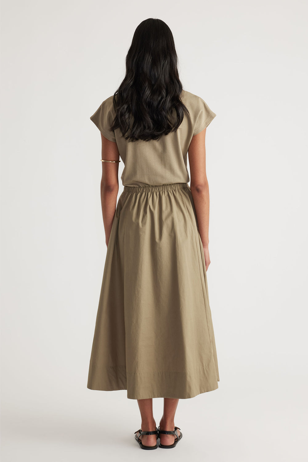 Back view of Sadie Spliced Maxi Dress in gallery position 3, featuring elasticated waistband and maxi length silhouette