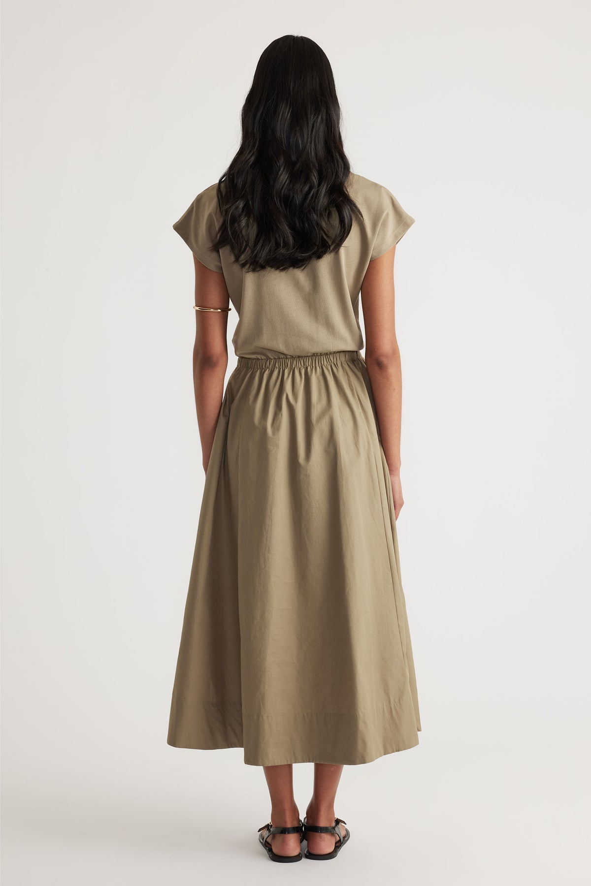 Back view of Sadie Spliced Maxi Dress in gallery position 3, featuring elasticated waistband and maxi length silhouette